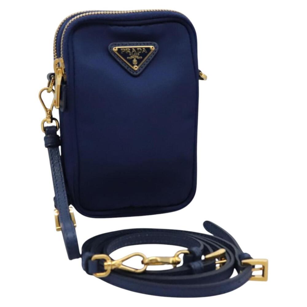 PRADA Shoulder Bag Nylon Blue Gold